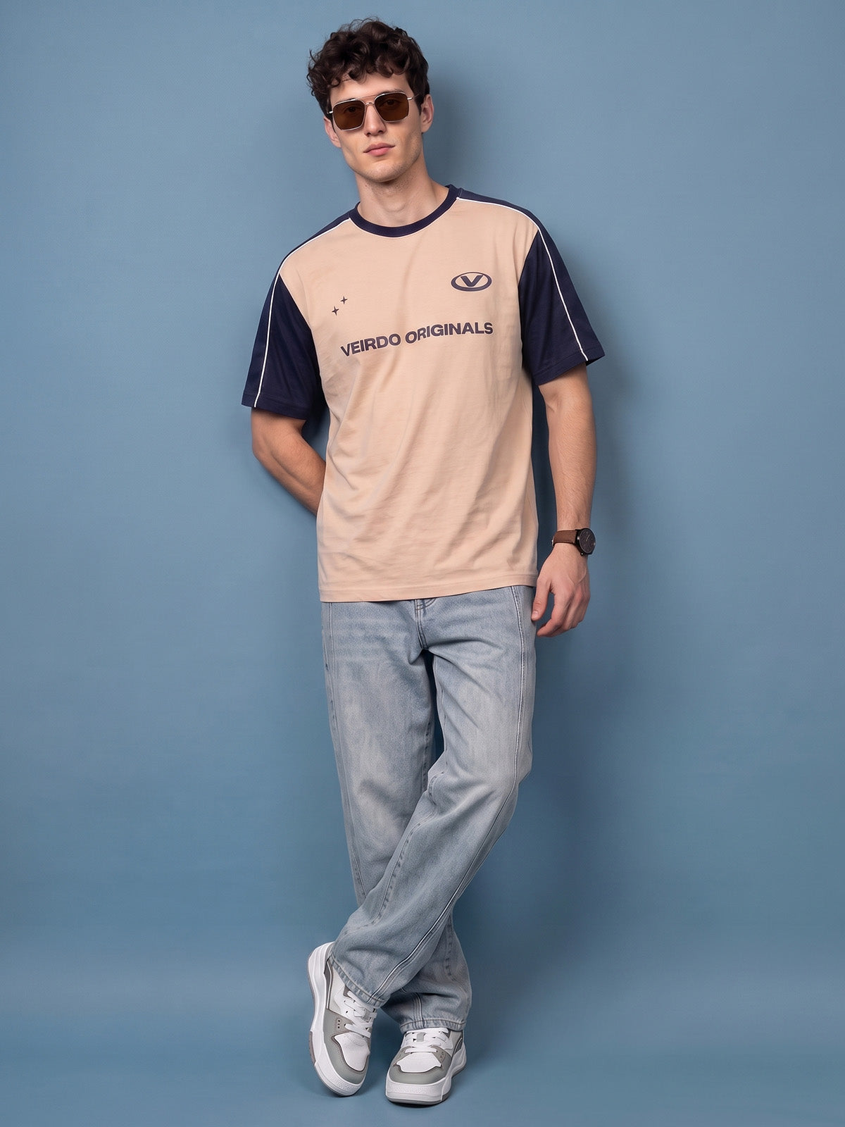 Originals Colorblock Beige Oversized Graphic Printed T-shirt