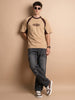 Veirdo Signature Raglan Beige Oversized Graphic Printed T-shirt