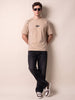 Athletic Essentials Beige Oversized Graphic Printed T-shirt