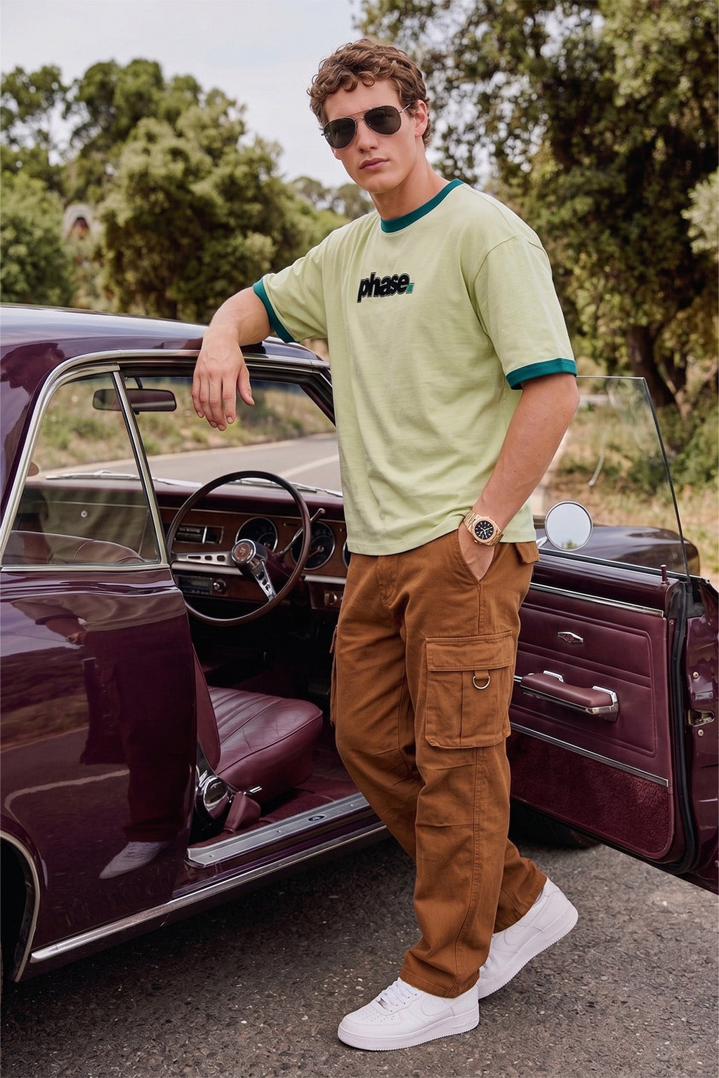 The Phase Fogg Green Oversized Printed T-shirt