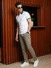 White Pique Stripe Collar Regular Fit Tipping Polo T-shirt