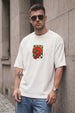 Fire Skull White Oversized Textured T-shirt