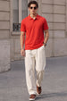 Red Interlock Plain Regular Fit Button Polo T-shirt