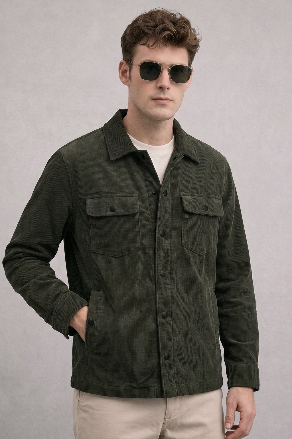 Olive Green 4 Pocket Loose Fit Exclusive Corduroy Jacket