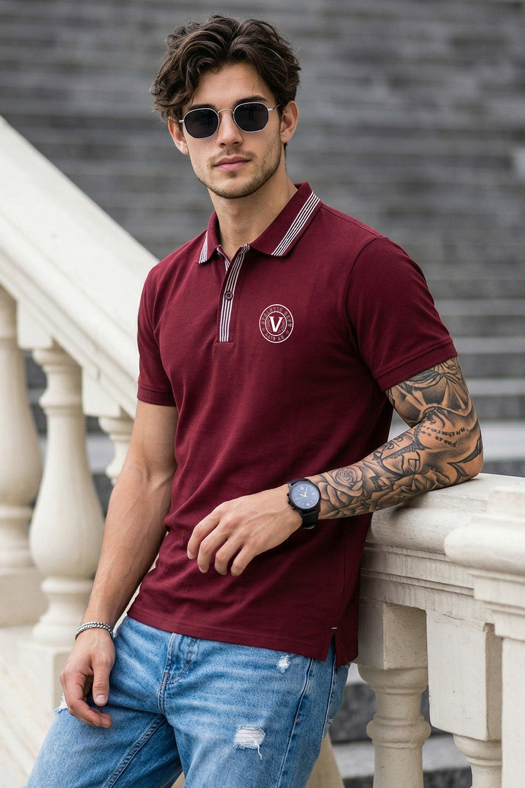Veirdo City Maroon Regular Fit Pique Lycra Exclusive Polo T-Shirt