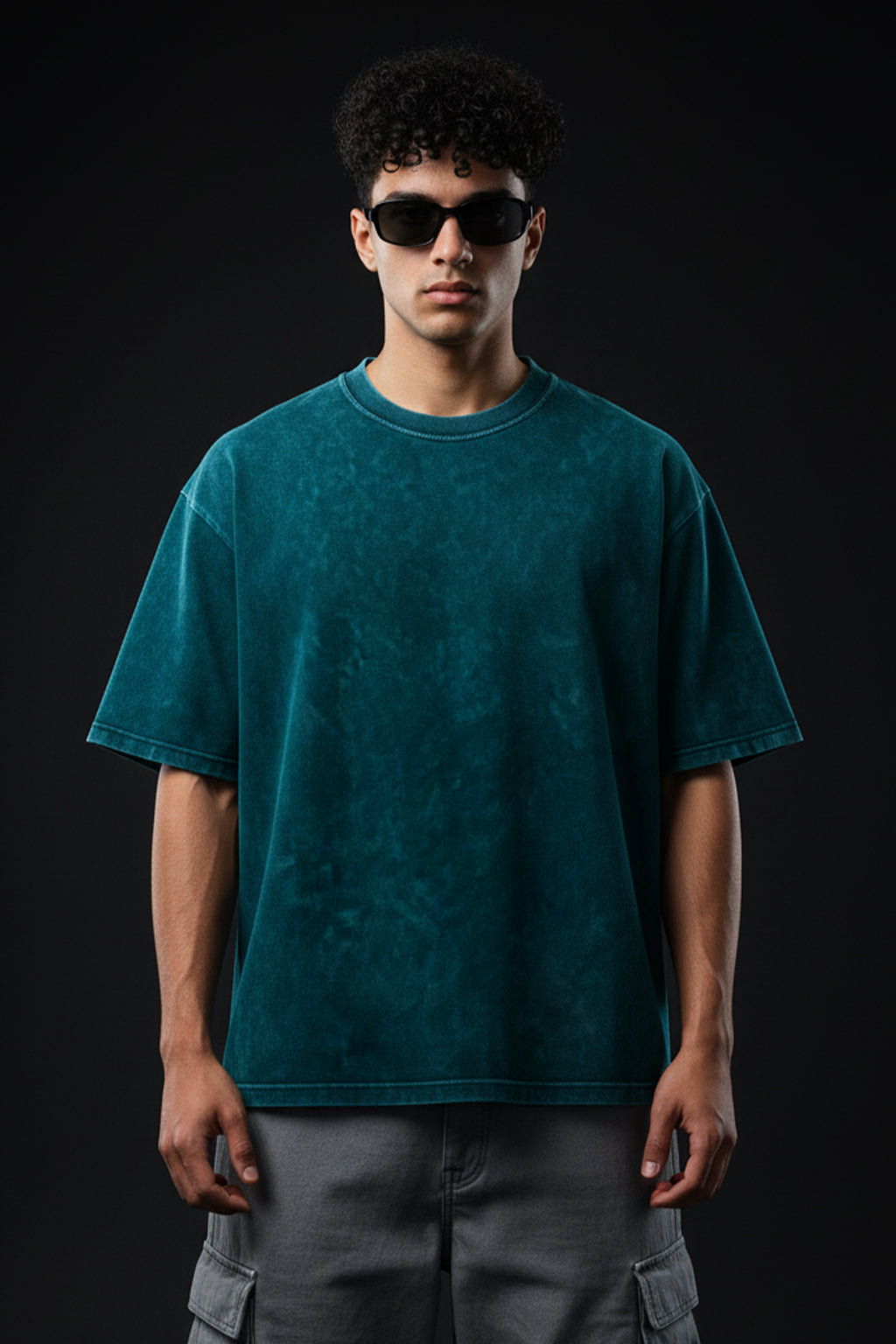 Green Plain Oversized Acid Washed Exclusive T-shirt