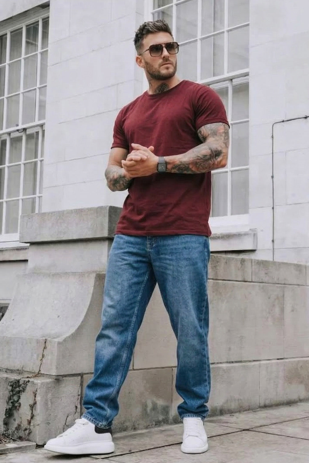 Maroon Plain Regular Fit T-shirt