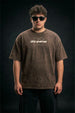 Ultraverse Brwon Plus Size Acidwash Printed Exclusive T-Shirt