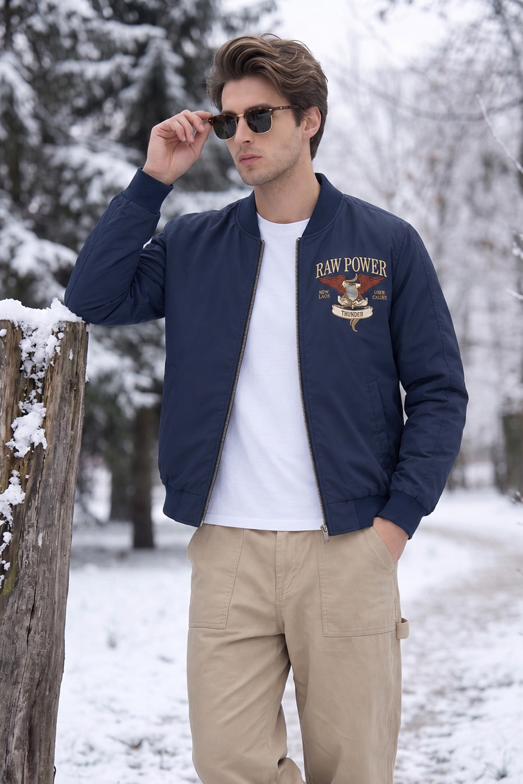 Raw Power Denim Blue Regular Fit Exclusive Pilot Bomber Jacket