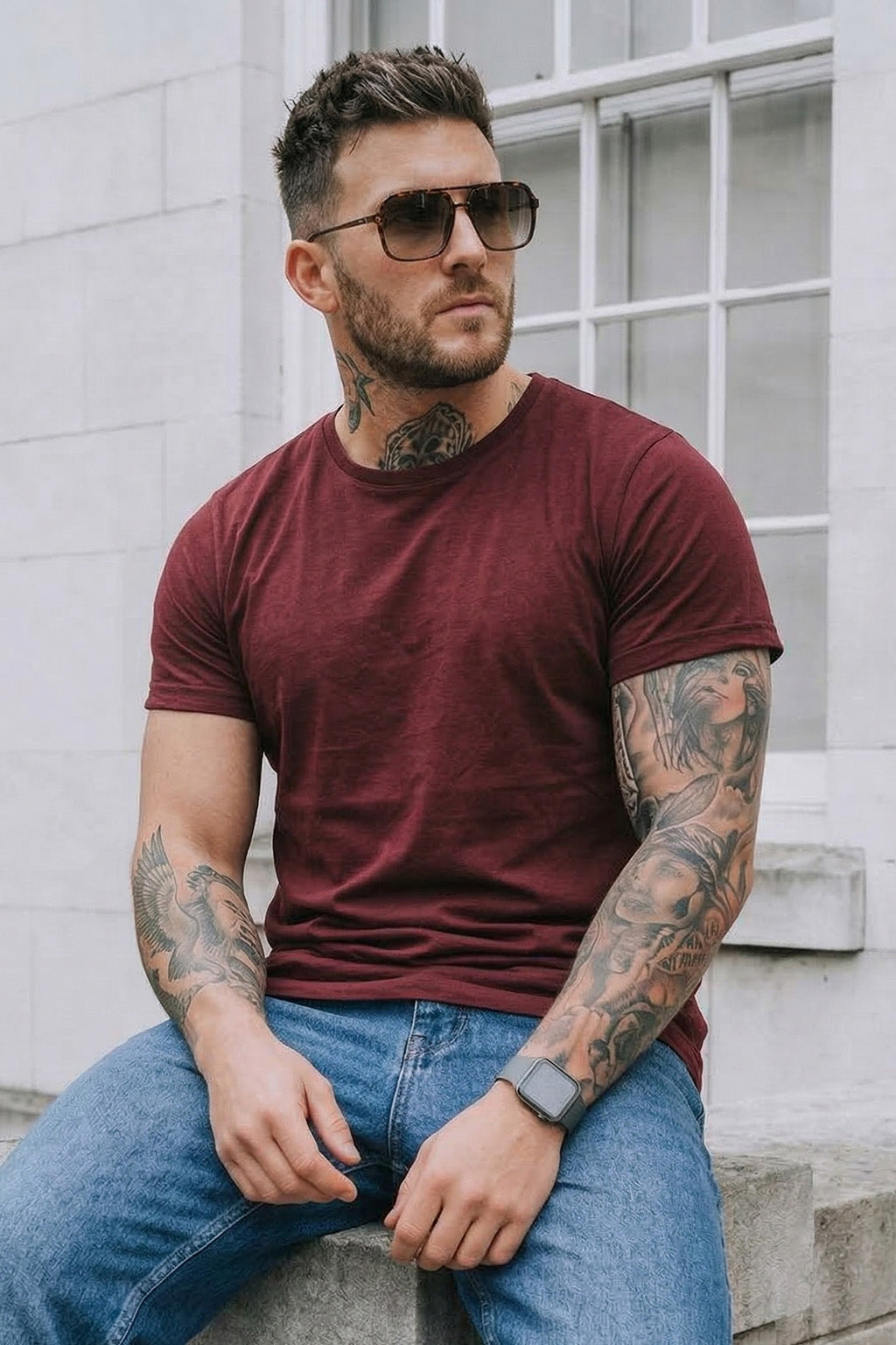 Maroon Plain Regular Fit T-shirt