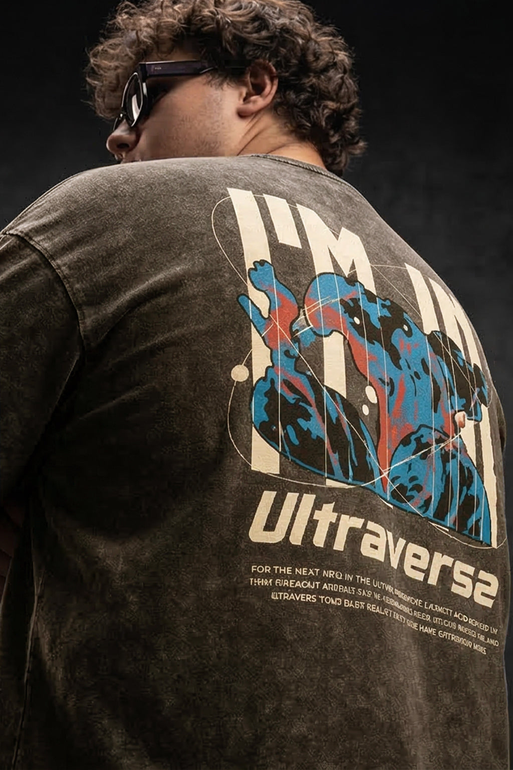 Ultraverse Brwon Plus Size Acidwash Printed Exclusive T-Shirt