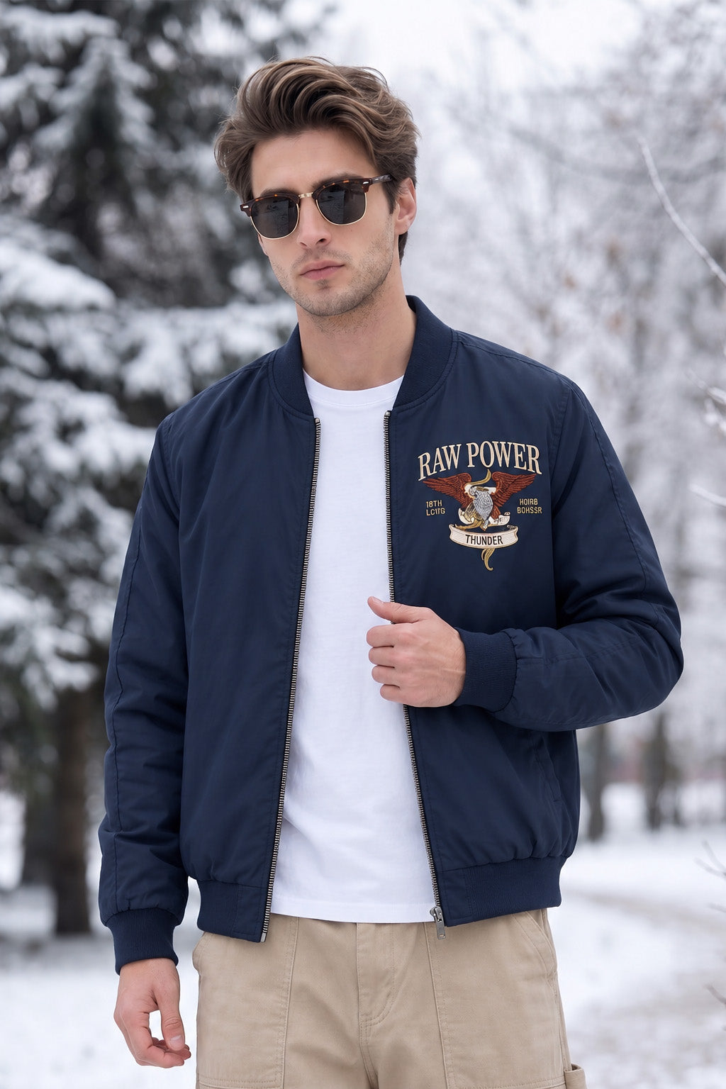 Raw Power Denim Blue Regular Fit Exclusive Pilot Bomber Jacket