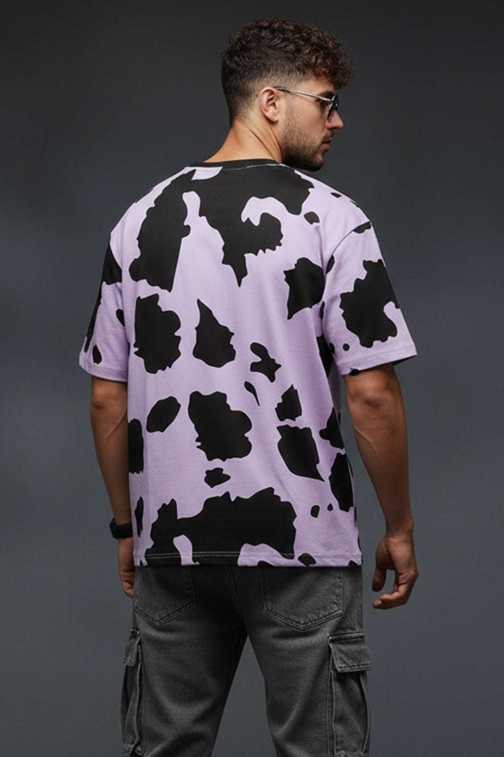 Cow Lilac Oversized All Over Animal Printed T-shirt