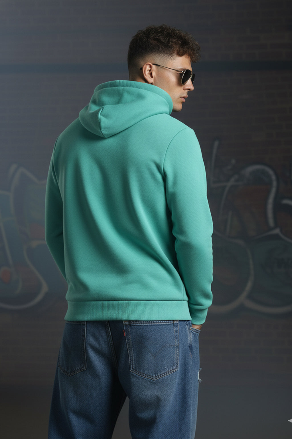 Green Plain Regular Hoodie