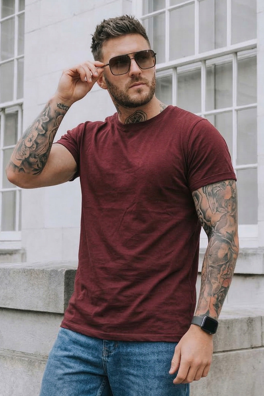 Maroon Plain Regular Fit T-shirt