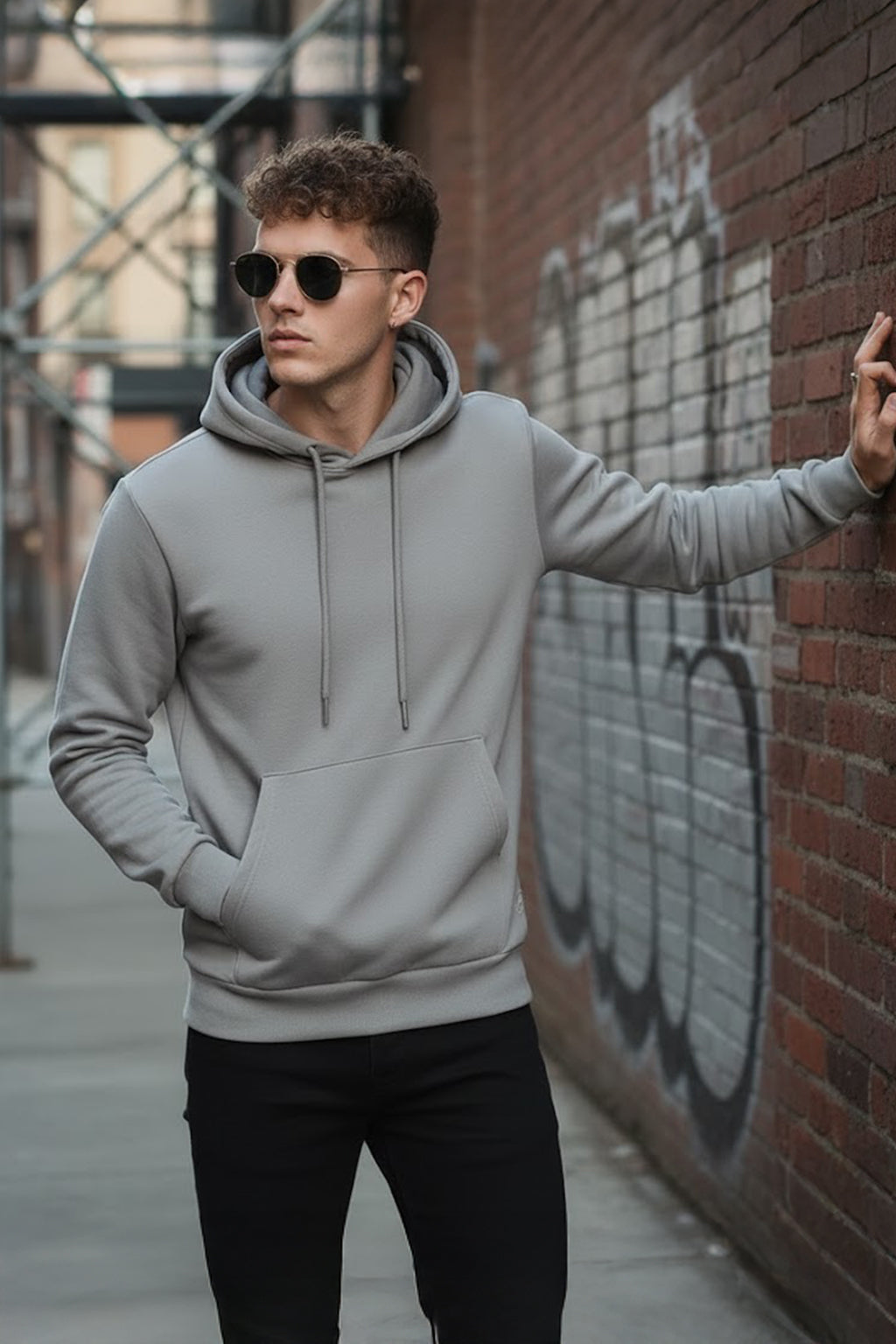 Grey Plain Regular Fit Hoodie