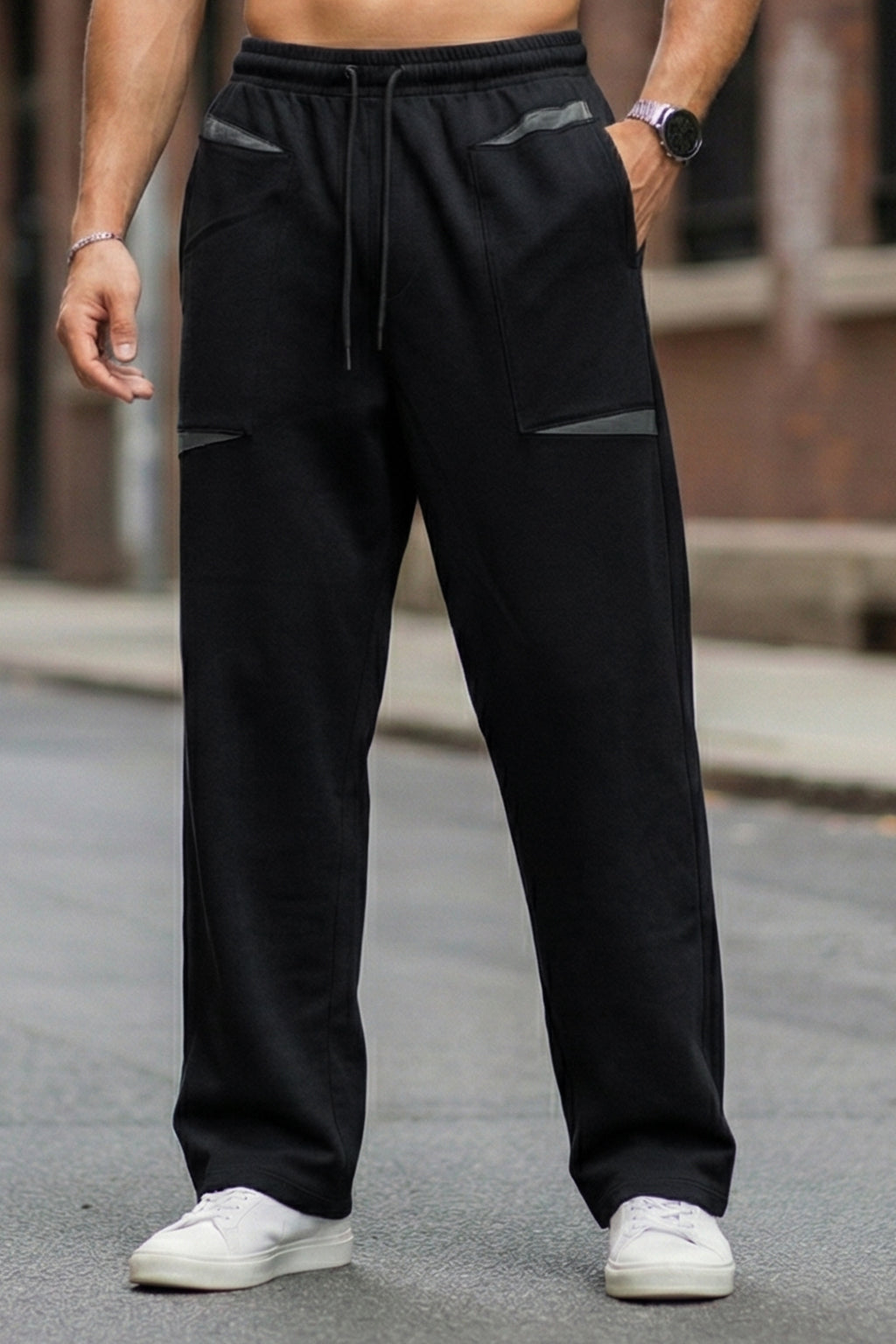 Black Plain Everyday Loose Fit Knitted Cargo