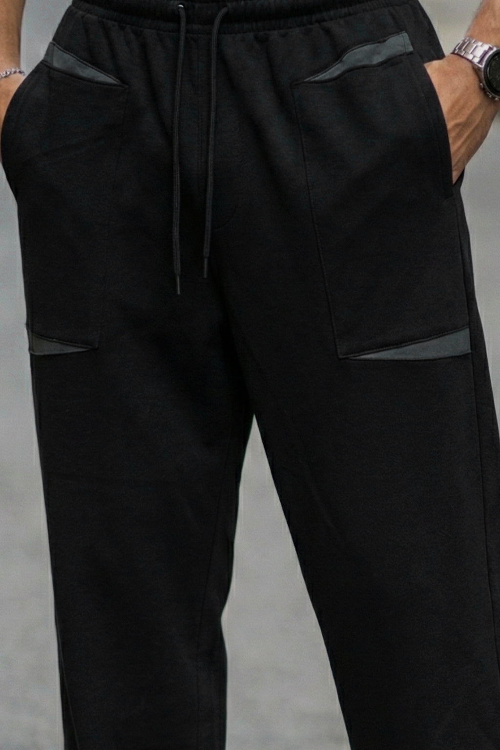 Black Plain Everyday Loose Fit Knitted Cargo