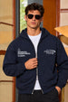 Men's Navy Blue 3-Thread Fleece 320 GSM Heavyweight Double-Zipper Hoodie