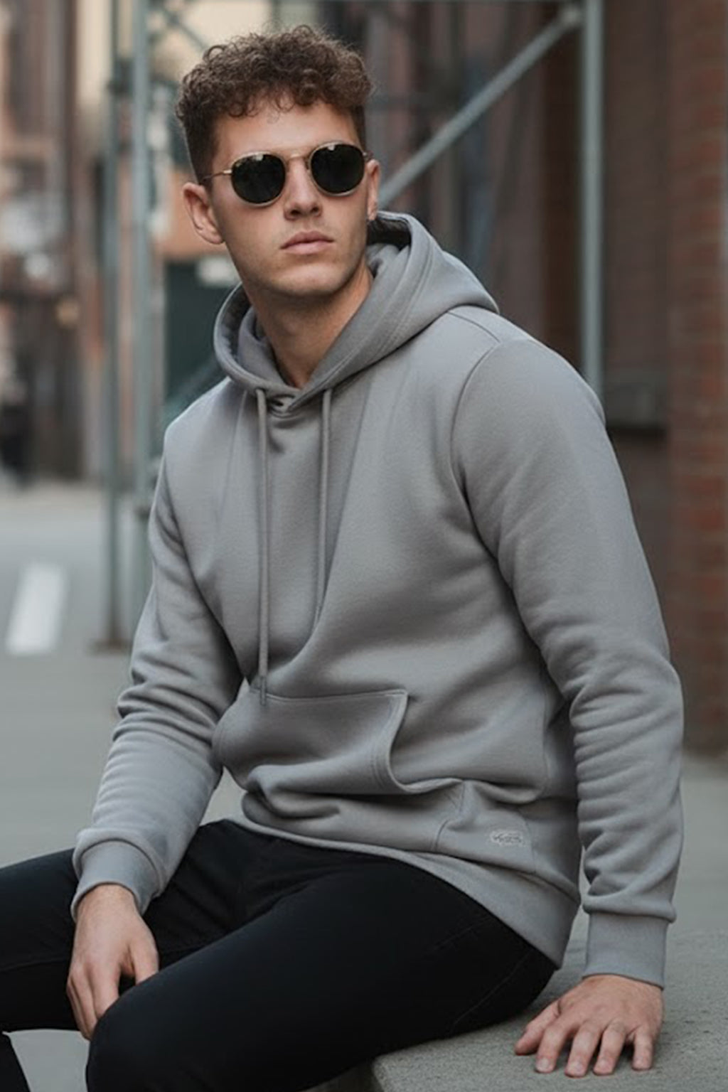 Grey Plain Regular Fit Hoodie