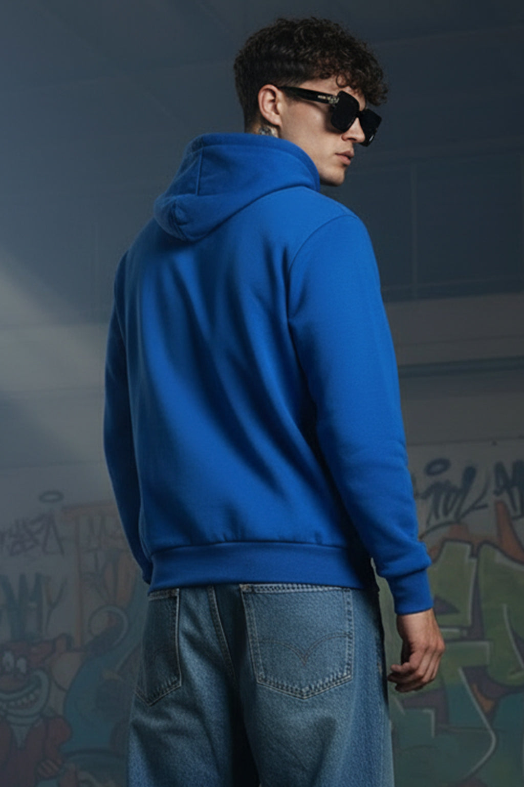 Excuse You Blue Front Graphic Printed Regular Fit Hoodie