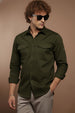 Green Plain Relaxed Fit Full Sleeve Dual Pocket Utility Exclusive Shirt