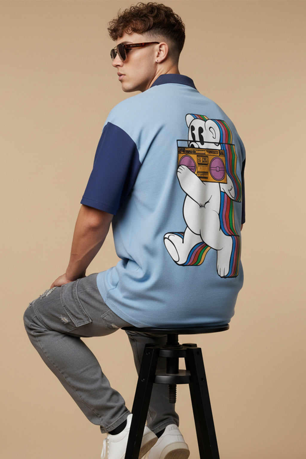 Bear Blue Oversized Polo T-shirt