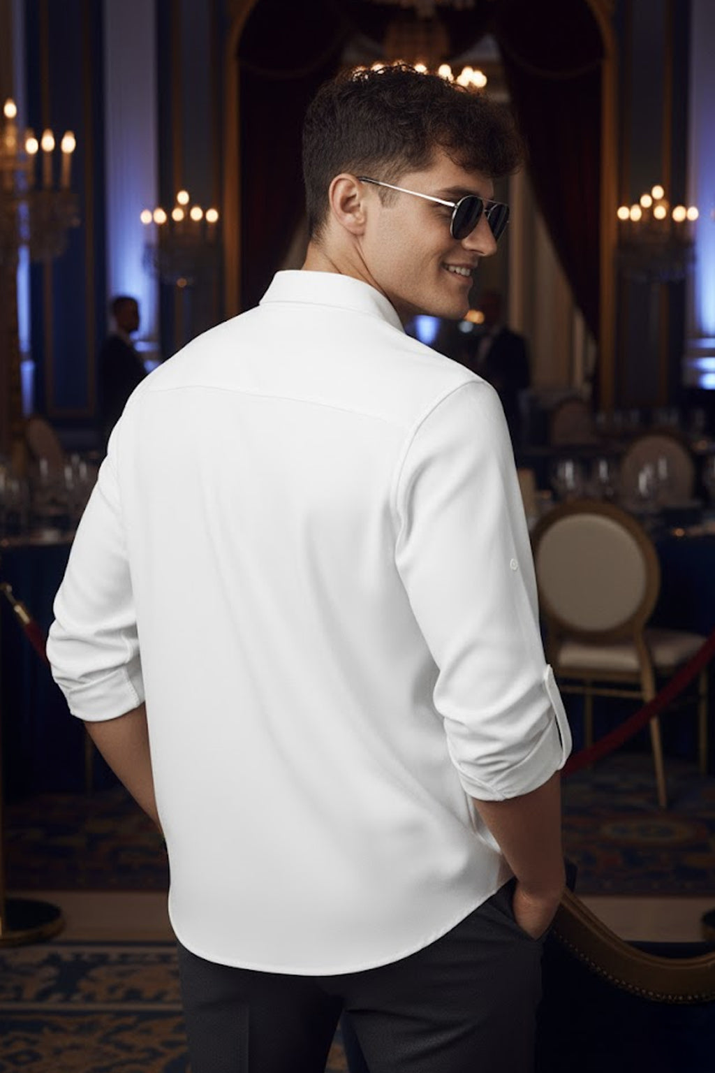 White Plain Relaxed Fit Full Sleeve Dual Pocket Utility Exclusive Shirt