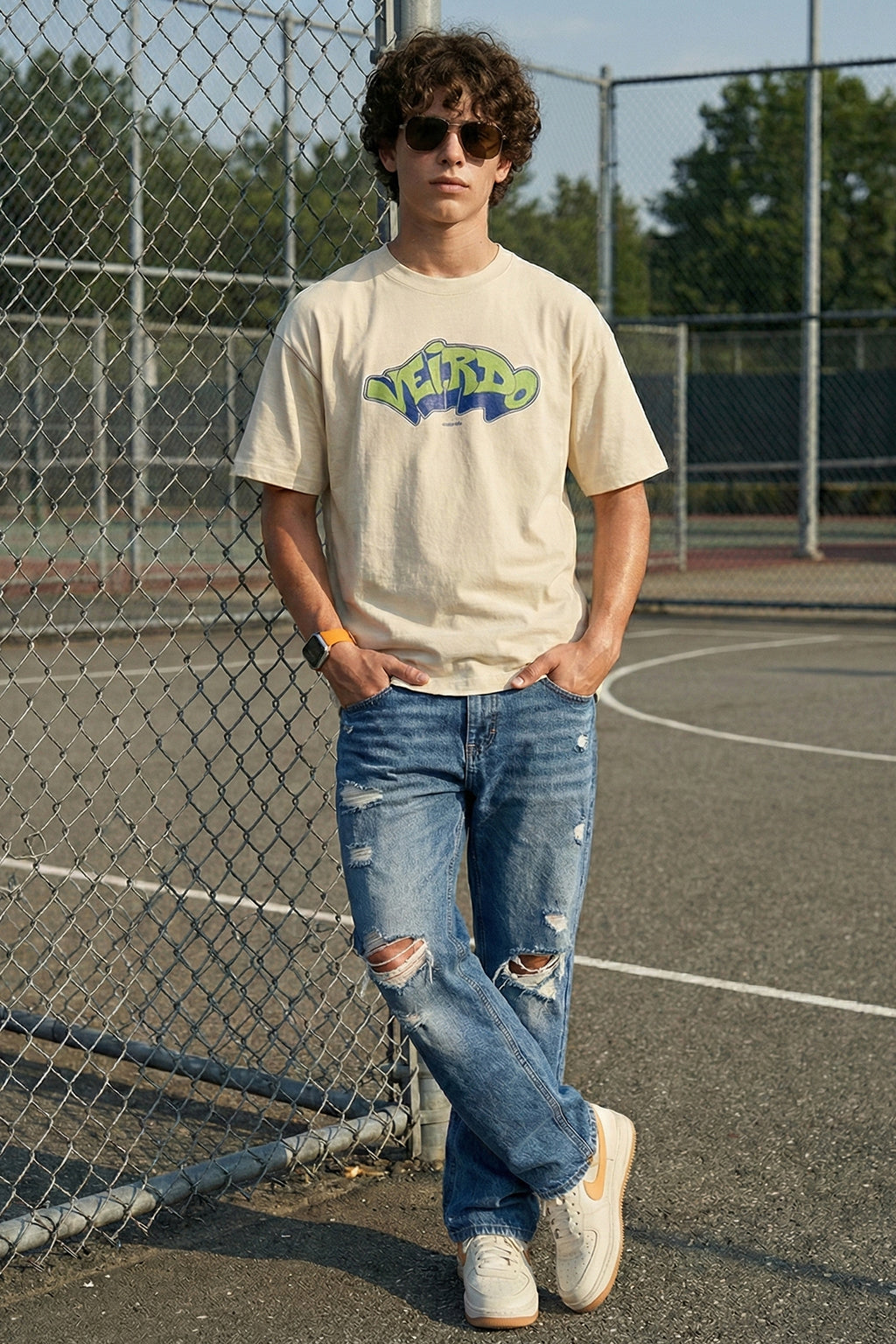 Veirdo Original Swanwhite Oversized Graphic Printed Boys T-shirt