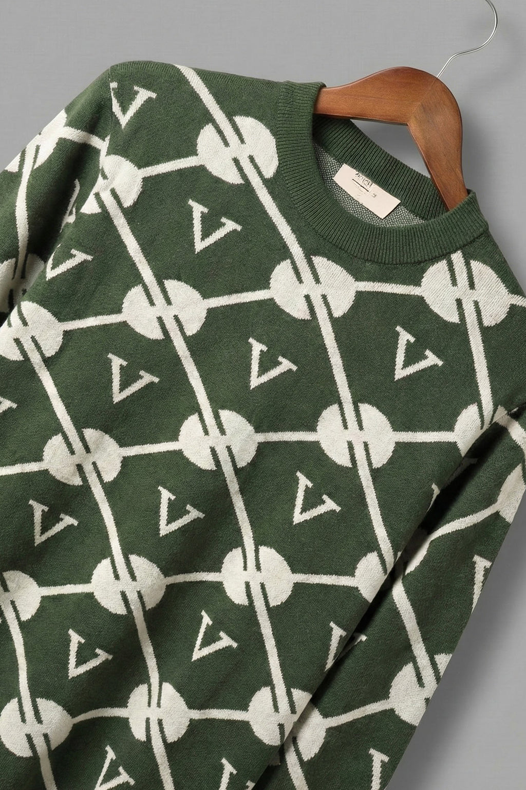 Green Jacquard Printed Regular FIt Sweatshirt