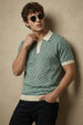 Blue Flatknit Textured Loose Fit Exclusive Polo T-Shirt