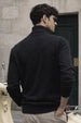 Black High Neck Flatknit Textured Regular FIt Sweatshirt