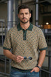 Milano Mosaic Green Flatknit Textured Loose Fit Exclusive Polo T-Shirt