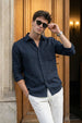 Navy Plain Regular Fit Single Pocket Full Sleeve Exclusive Shirt