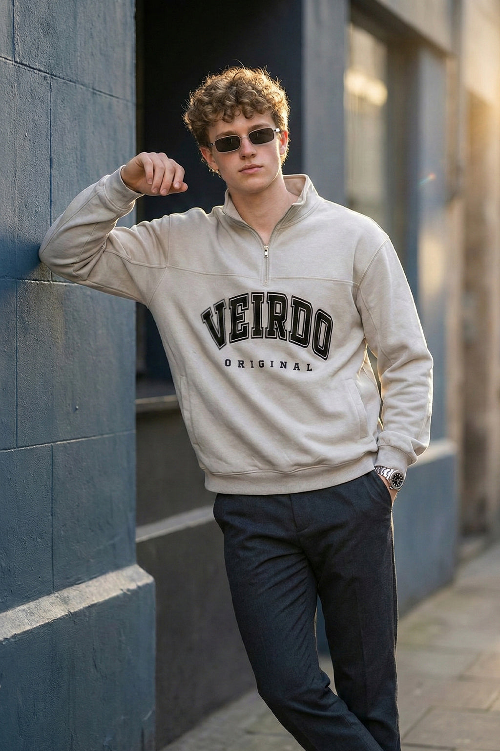 Veirdo Original Grey Oversized Full Sleeve Printed Exclusive Polo T-shirt
