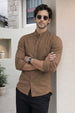 Brown Plain Regular Fit Chinese Collar Full Sleeve Exclusive Shirt