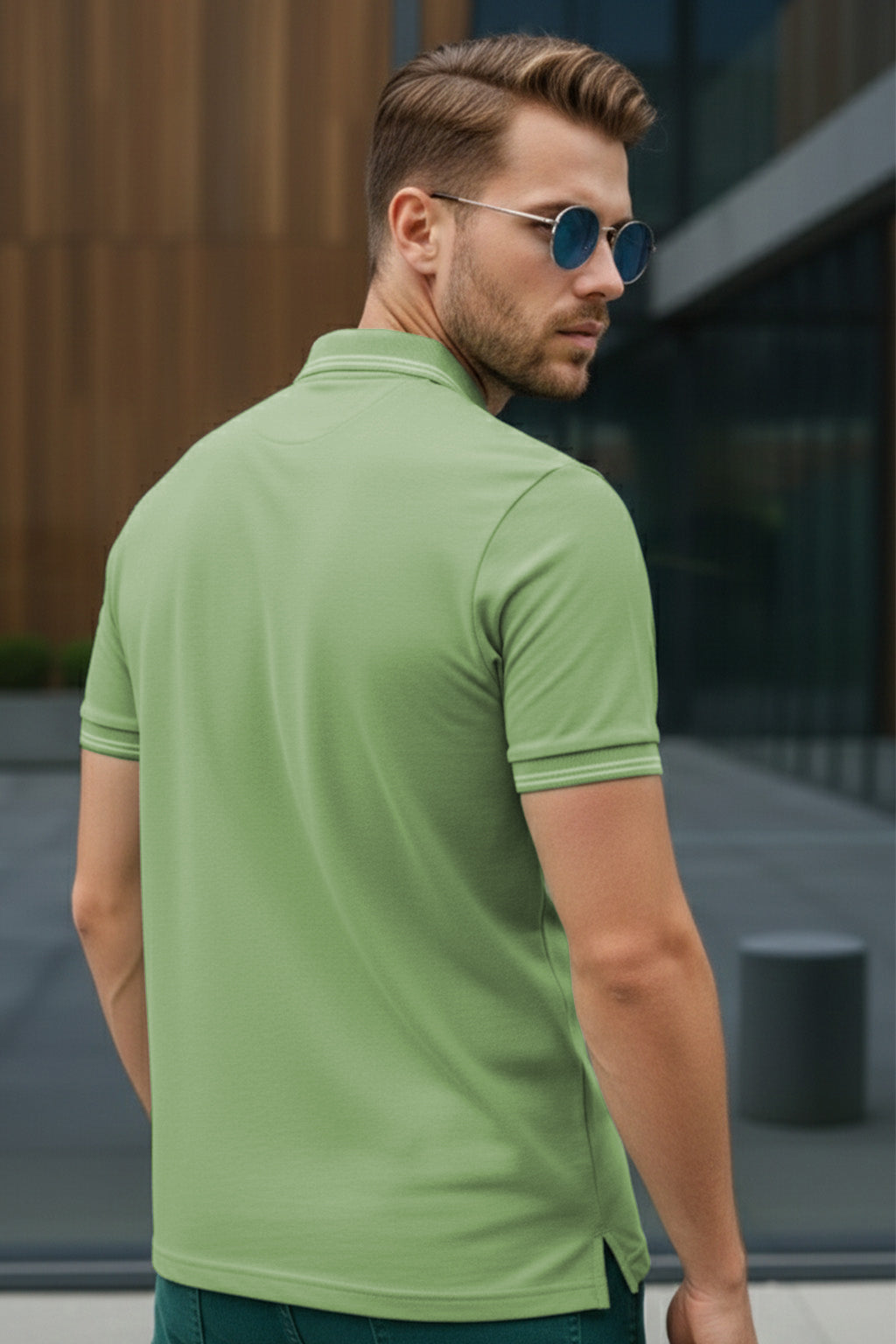 Green Bird Eye Pique Stripe Collar Regular Fit Tipping Polo T-shirt