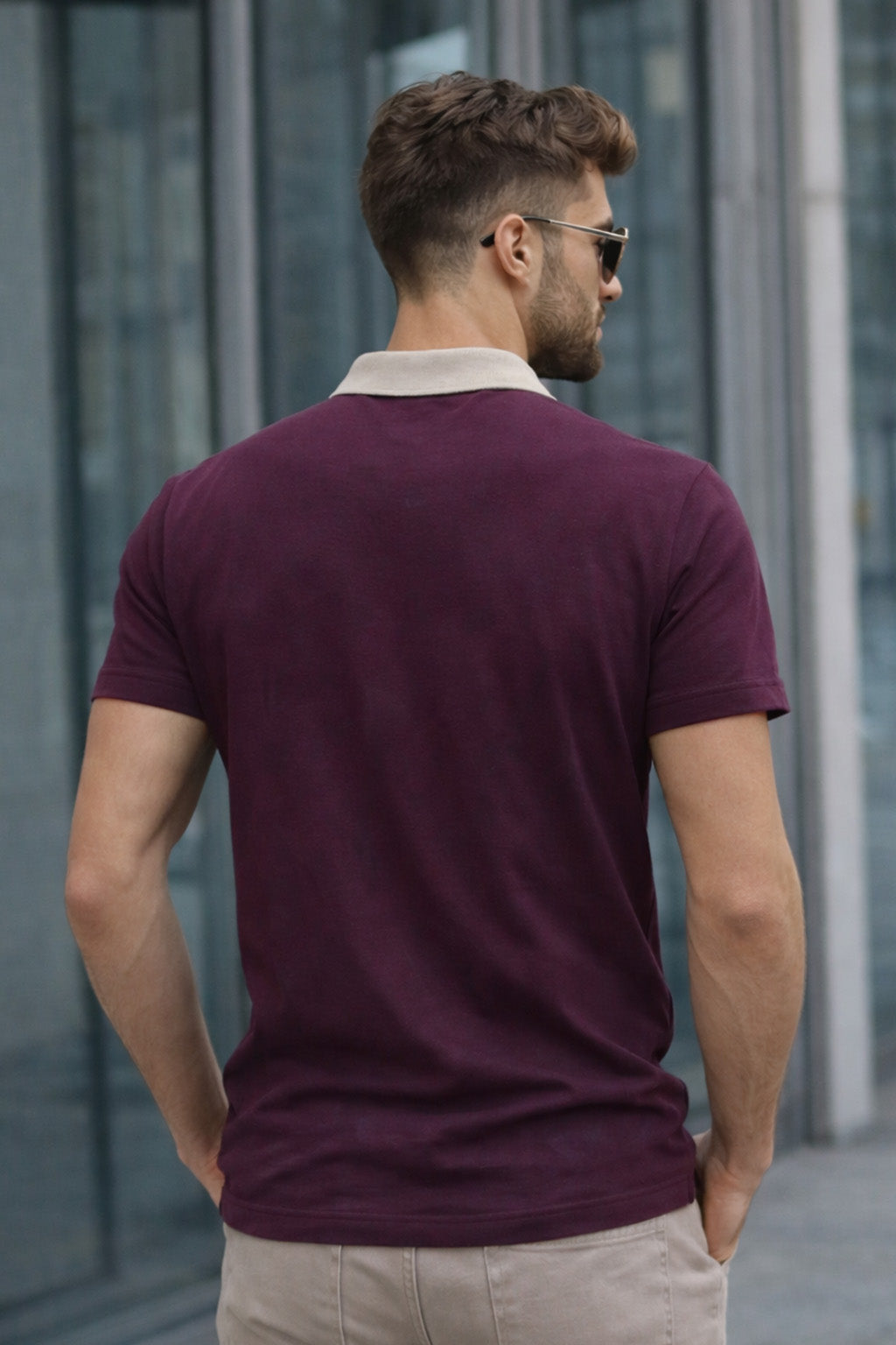 Wine Contrast Collar Economic Regular Fit Pique Polo