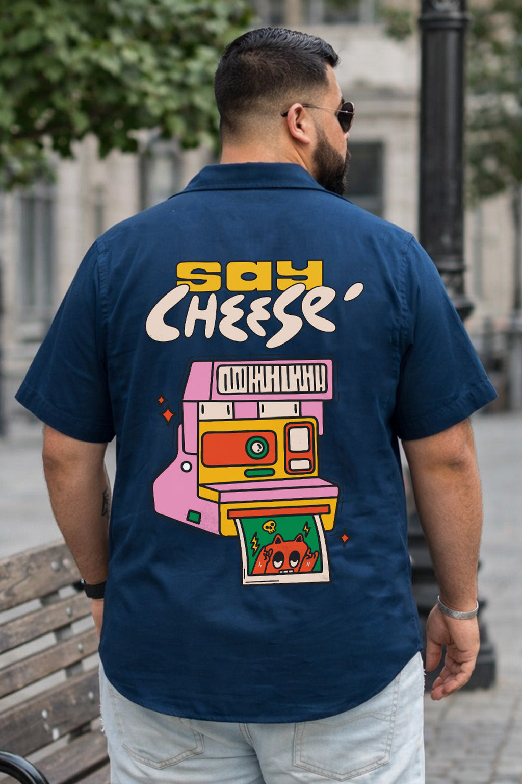 Say Cheese Navy Plus Size Printed Exclusive Shirt