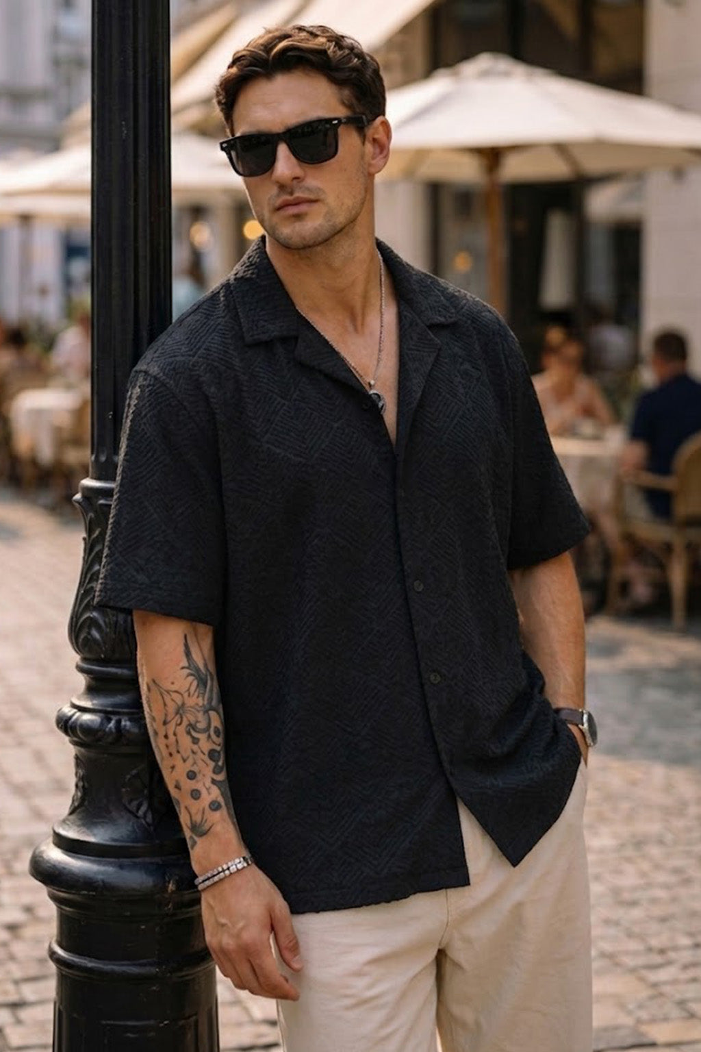Black Jacquard Plain Oversized Exclusive Shirt