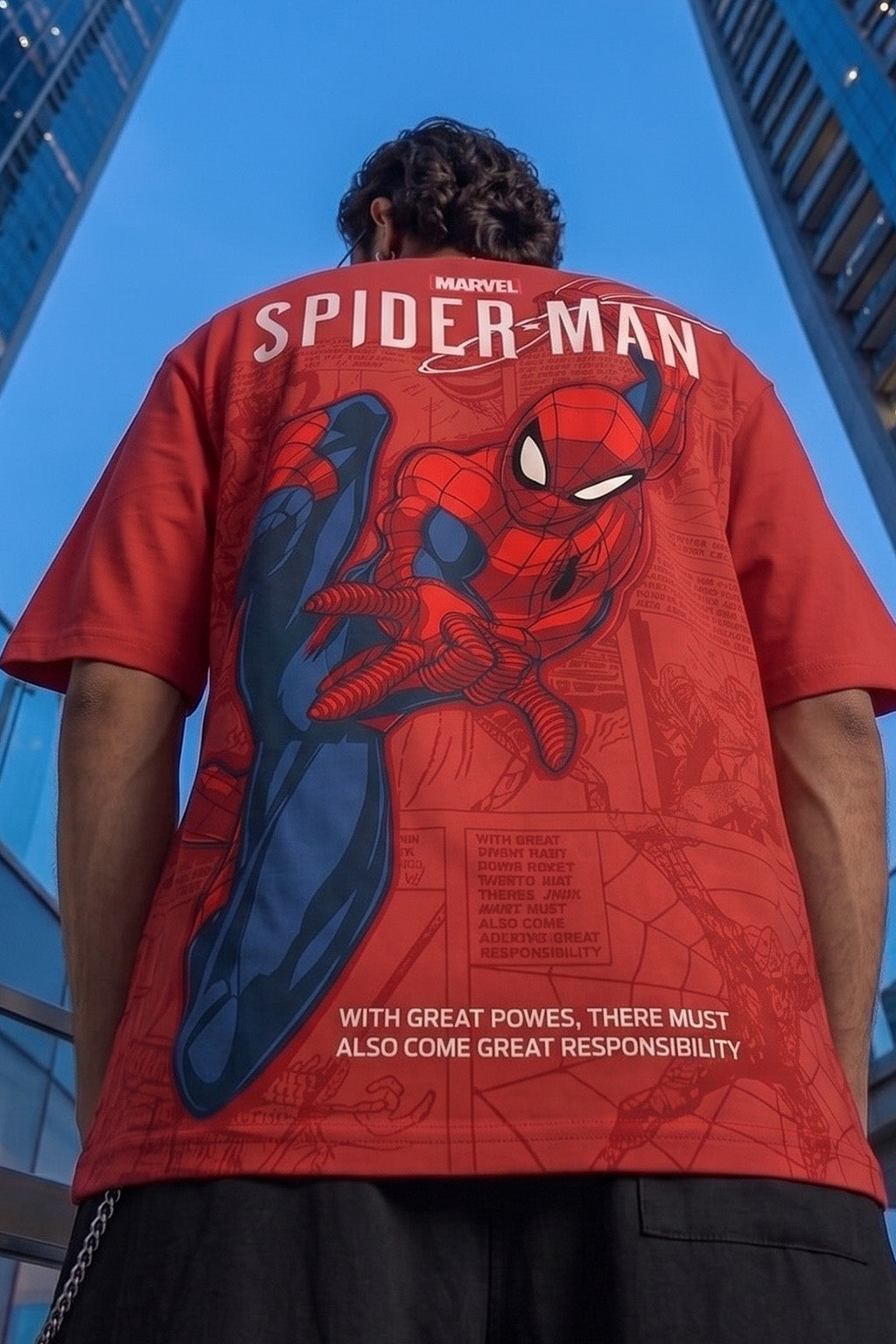 Spider-Man Comic Red Printed Oversized T-Shirt