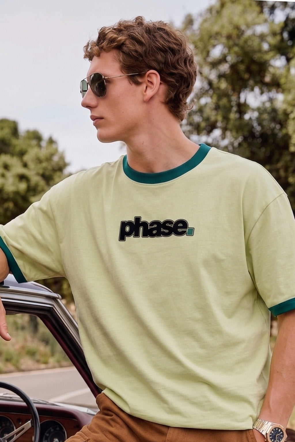 The Phase Fogg Green Oversized Printed T-shirt