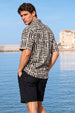 Geo Lines Beige All Over Printed Oversized Exclusive Shirt