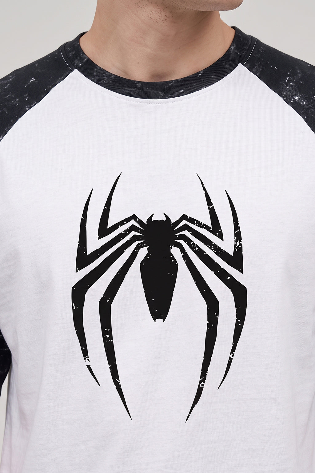 Spider Black Raglan Oversized Printed T-Shirt