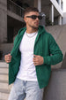 Green Ribbed Cuff Regular Fit Zip-Up Hoodie
