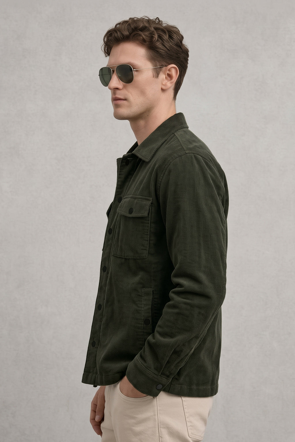 Olive Green 4 Pocket Loose Fit Exclusive Corduroy Jacket