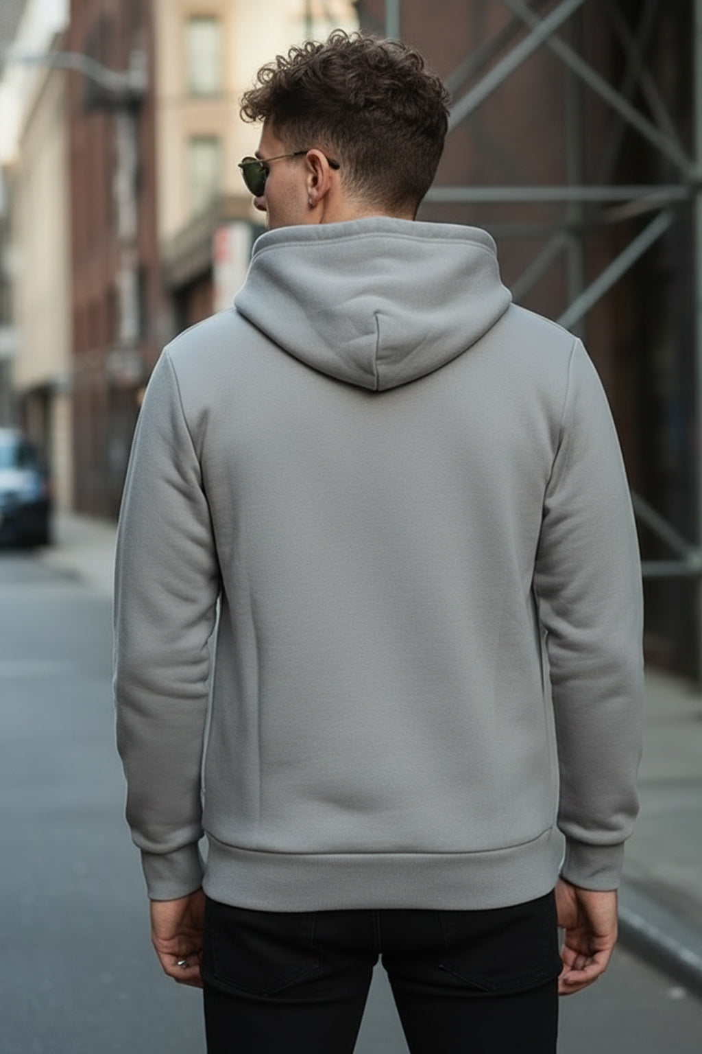 Grey Plain Regular Fit Hoodie