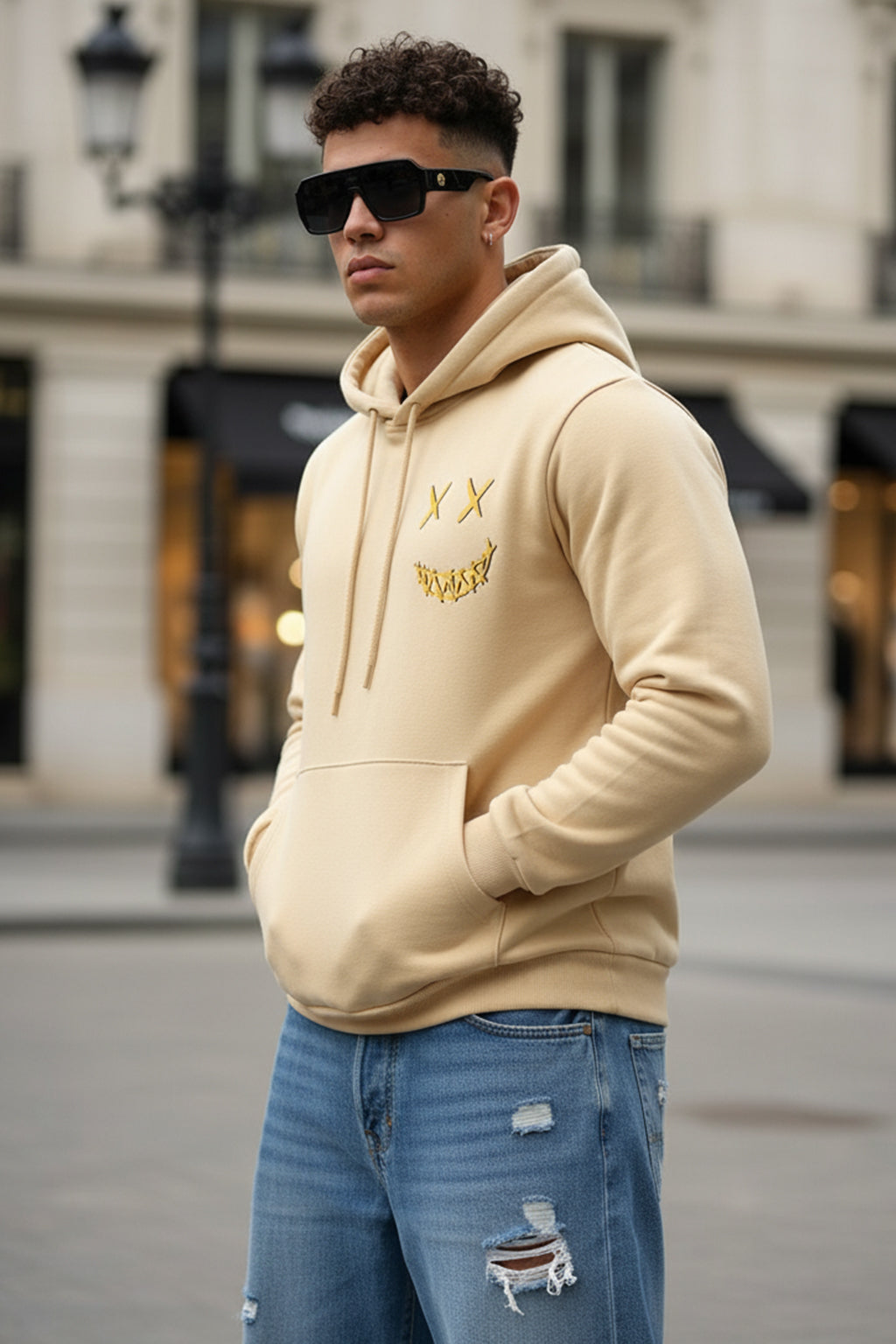 Noise Beige Regular Fit Back Printed Hoodie