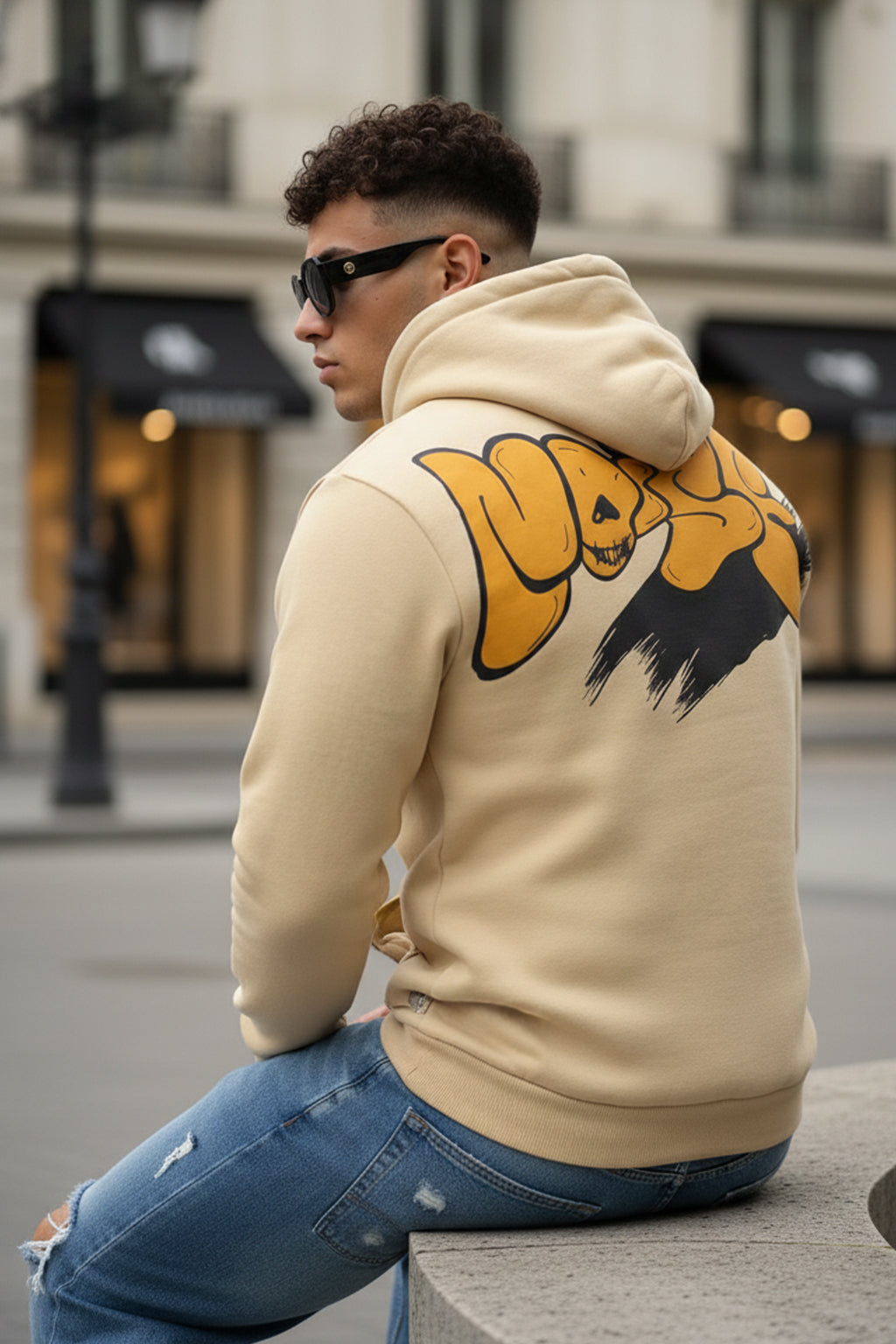 Noise Beige Regular Fit Back Printed Hoodie