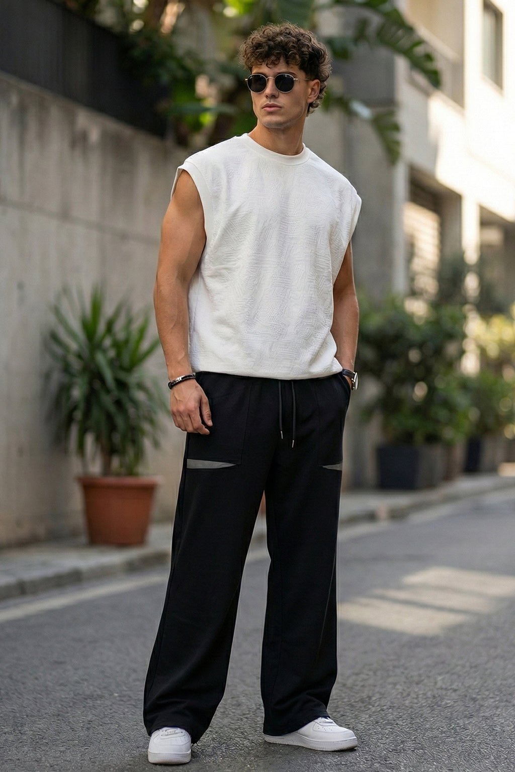 Black Plain Everyday Loose Fit Knitted Cargo